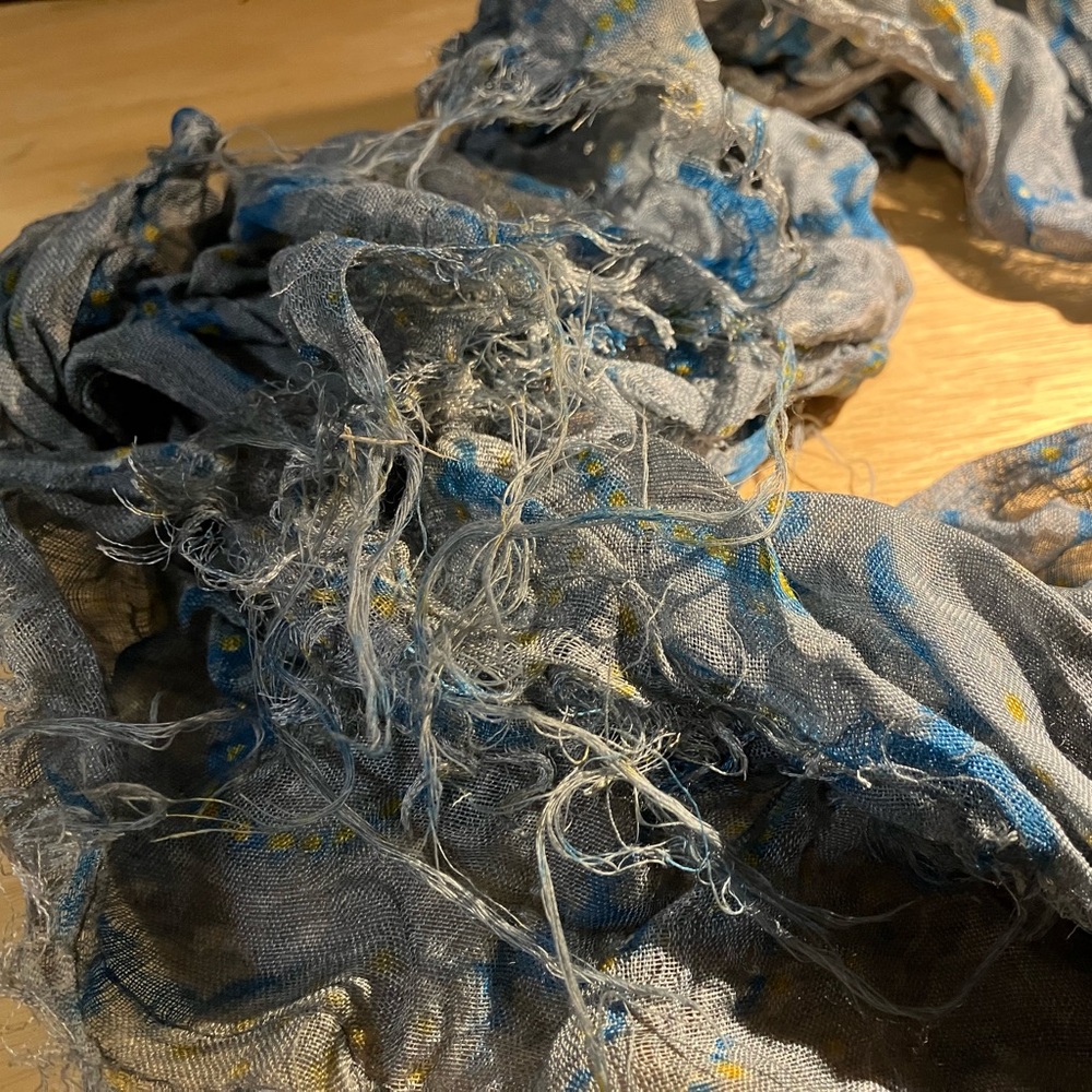 Banana Republic Gray and Blue Frayed Shabby Chic Scarf - like new, 4 ft - Picture 2 of 3